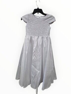 Girls white flower girl communion Sequin Bodice Party Dress 8